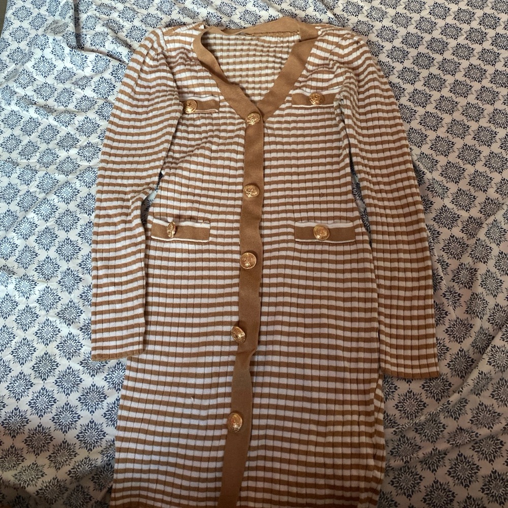 Tan and white striped dress